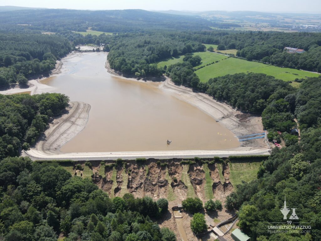 The Steinbach dam south of Cologne.Heavy rainfall washed away stones from the dam blocking the outlet