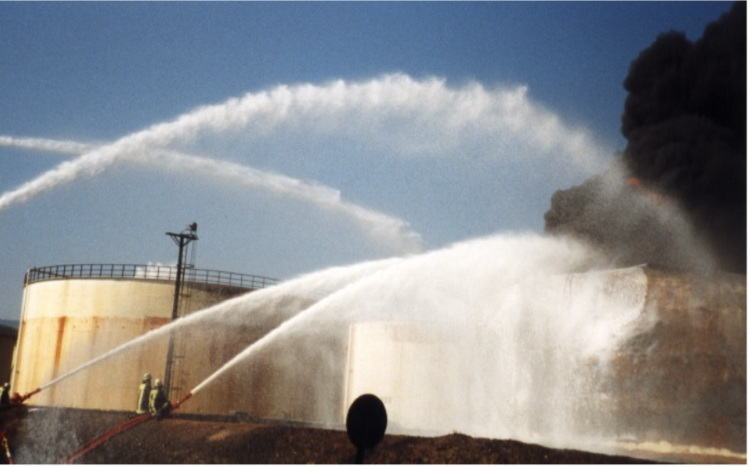 Seawater used as cooling water to fight the tank fire.