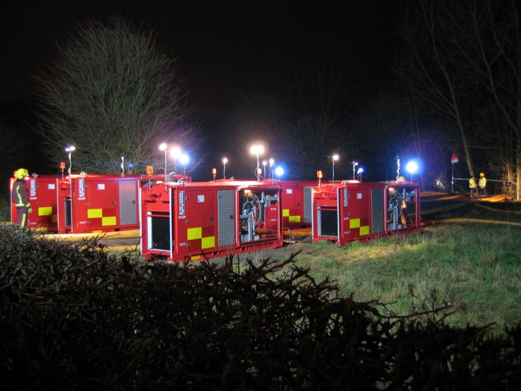 HydroSub 150 units deployed to fight fire at Fukushima oil storage depot, United Kingedom (2005)