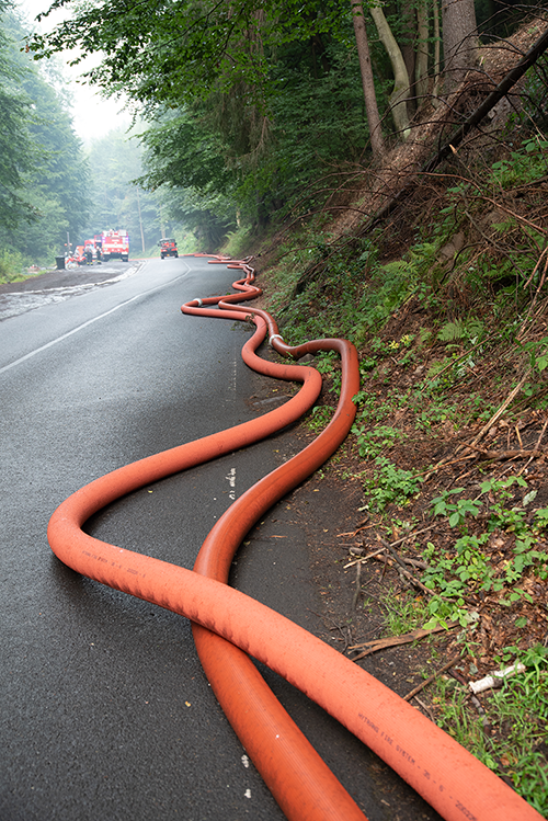 Over 10 kilometers of 6 inch hose were deployed from the water source to the  fires